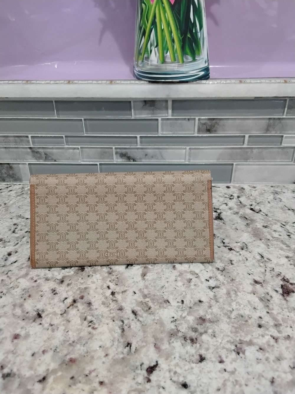 Vintage Celine Triomphe Canvas Long Wallet with Tan Trim - Picture 4 of 16